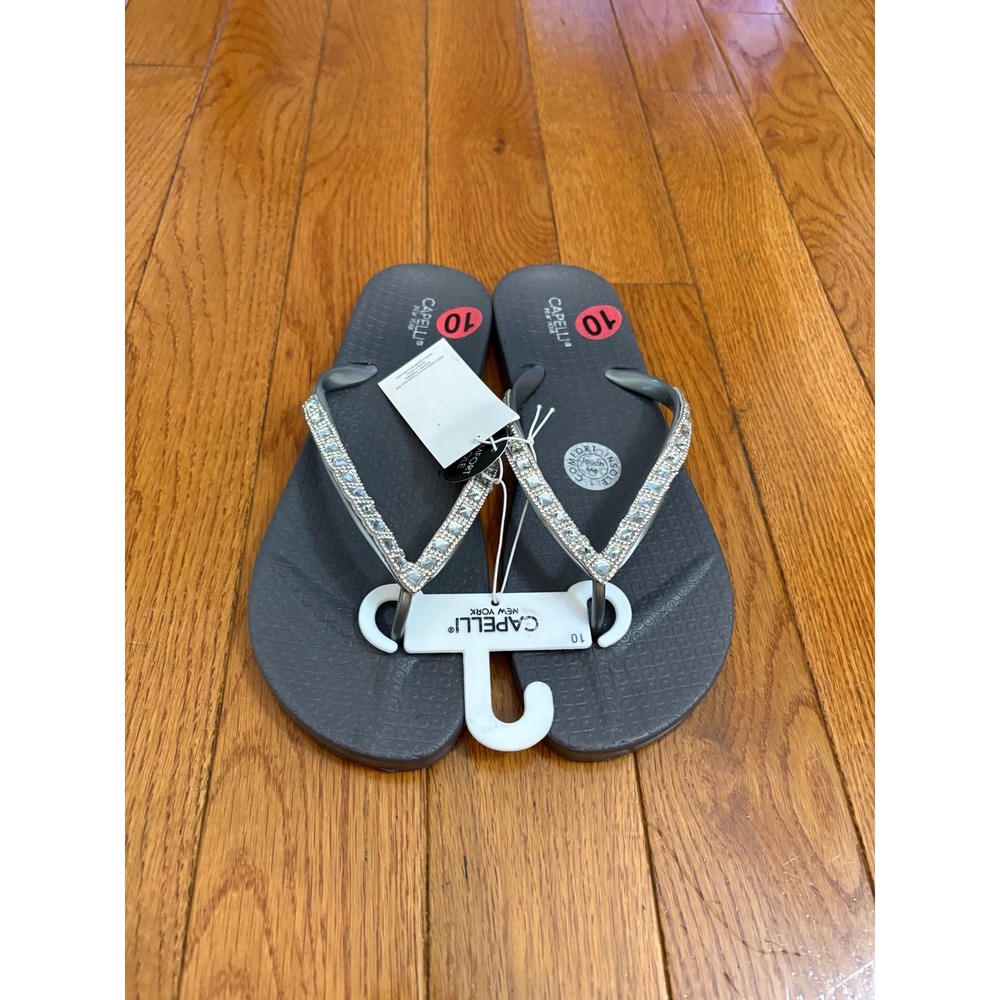 Capelli New York Womens Rhinestone Flip Flop Sandals Grey Size 10 PK800005